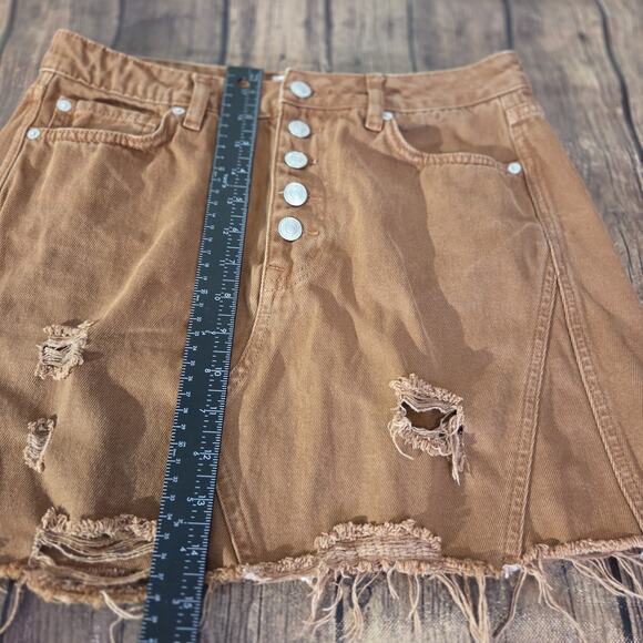 Free People Denim Skirt Women 28 Rust Mini Distressed Pockets Button Fly Western - Picture 4 of 10